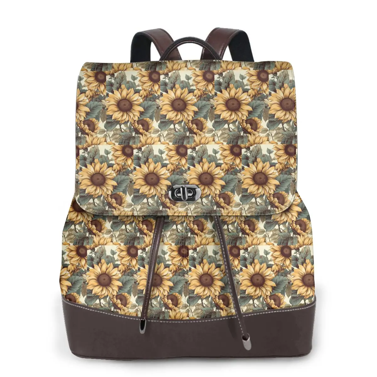 Golden Sunflower Cluster Vintage Botanical Drawing Bookbag School Student Bags Hiking Travel Daypack for Women Derma Backpack