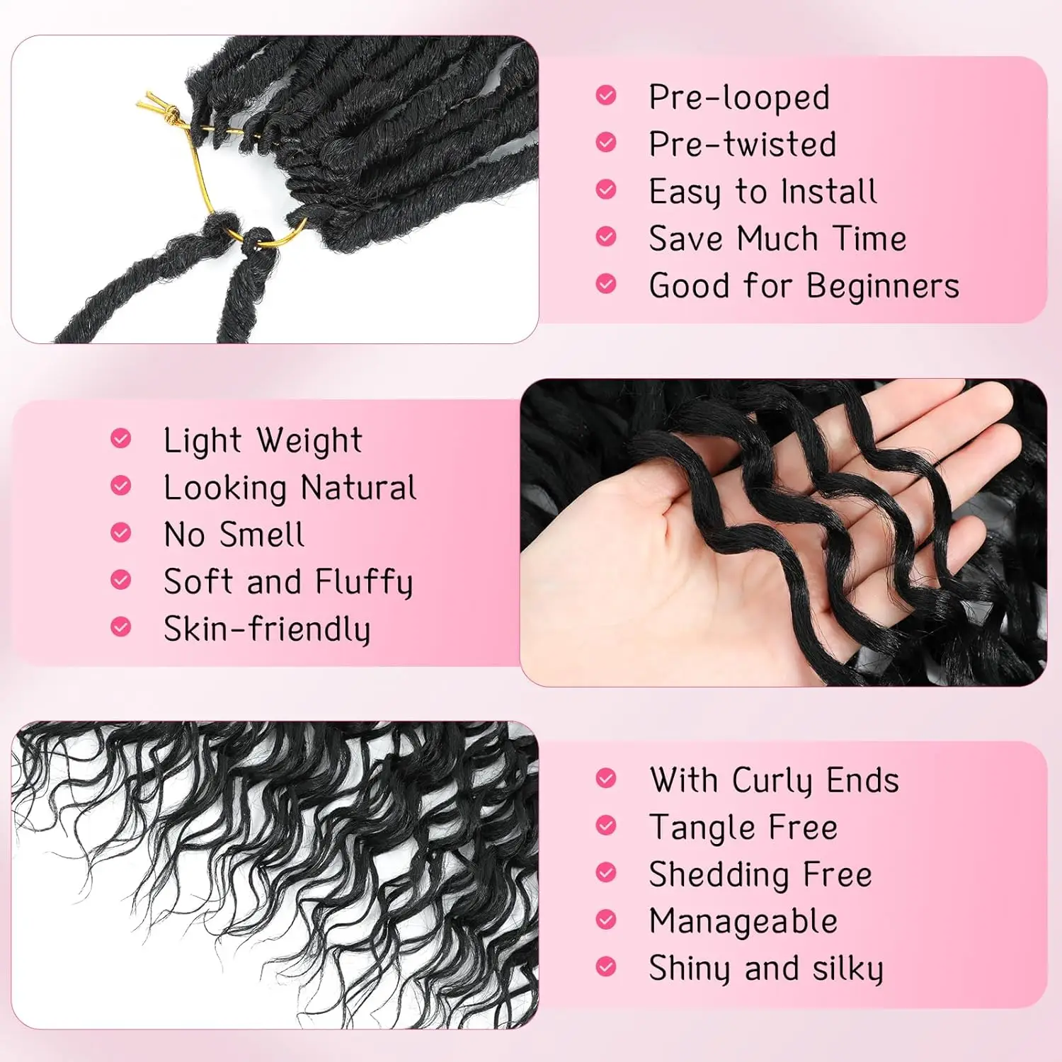 1/8 แพ็คลึก Faux Locs ผมโครเชต์นุ่ม Locs ผมโครเชต์ Pre Looped สังเคราะห์ Deep wave ผมโครเชต์สําหรับผู้หญิงสีดํา