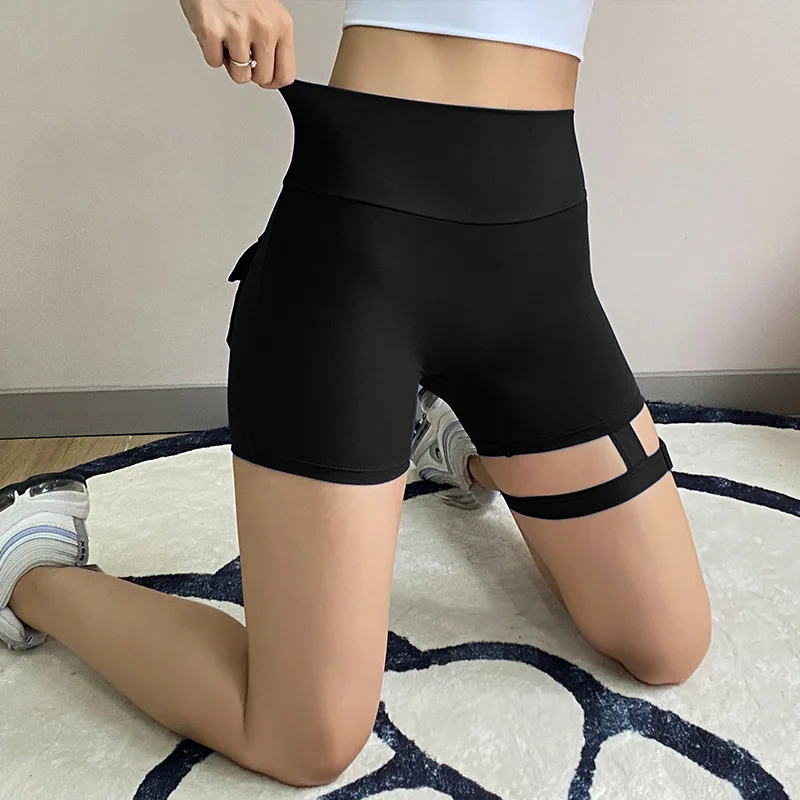 Women's American Style Summer High-Waist Leg-Ring Peach-Lift Gym Shorts, High-Elastic 3" Workout Booty Hot Pants for Training