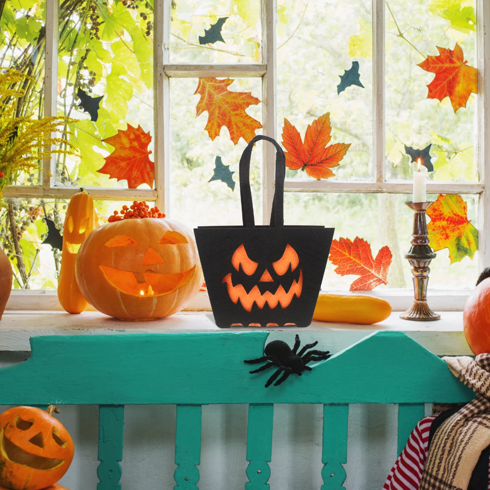 

Halloween Bags Green Pattern Non woven Fabric Treat Bags Reusable Gift Pouch Party Favors Storage Bag