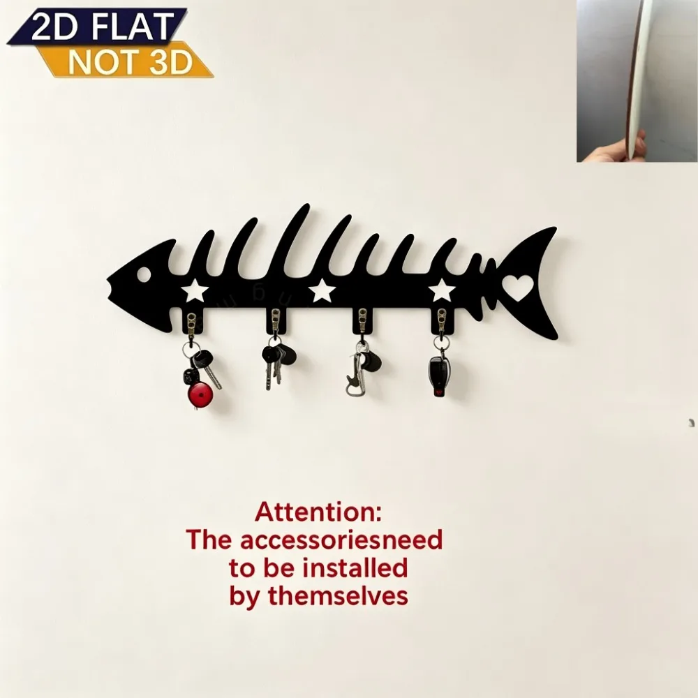 CIFBUY Iron Wall Art Modern Fishbone Key Hook Decor Storage Organizer Minimalist Rustic Accent Interior