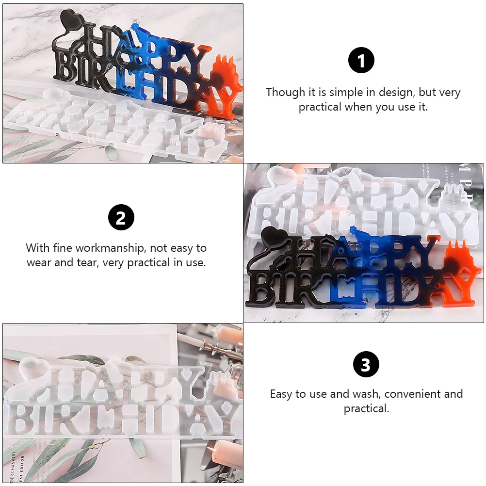 

Crystal Epoxy Mold Deep Happy Birthday Letter Tool Molds for Chocolate Silica Gel