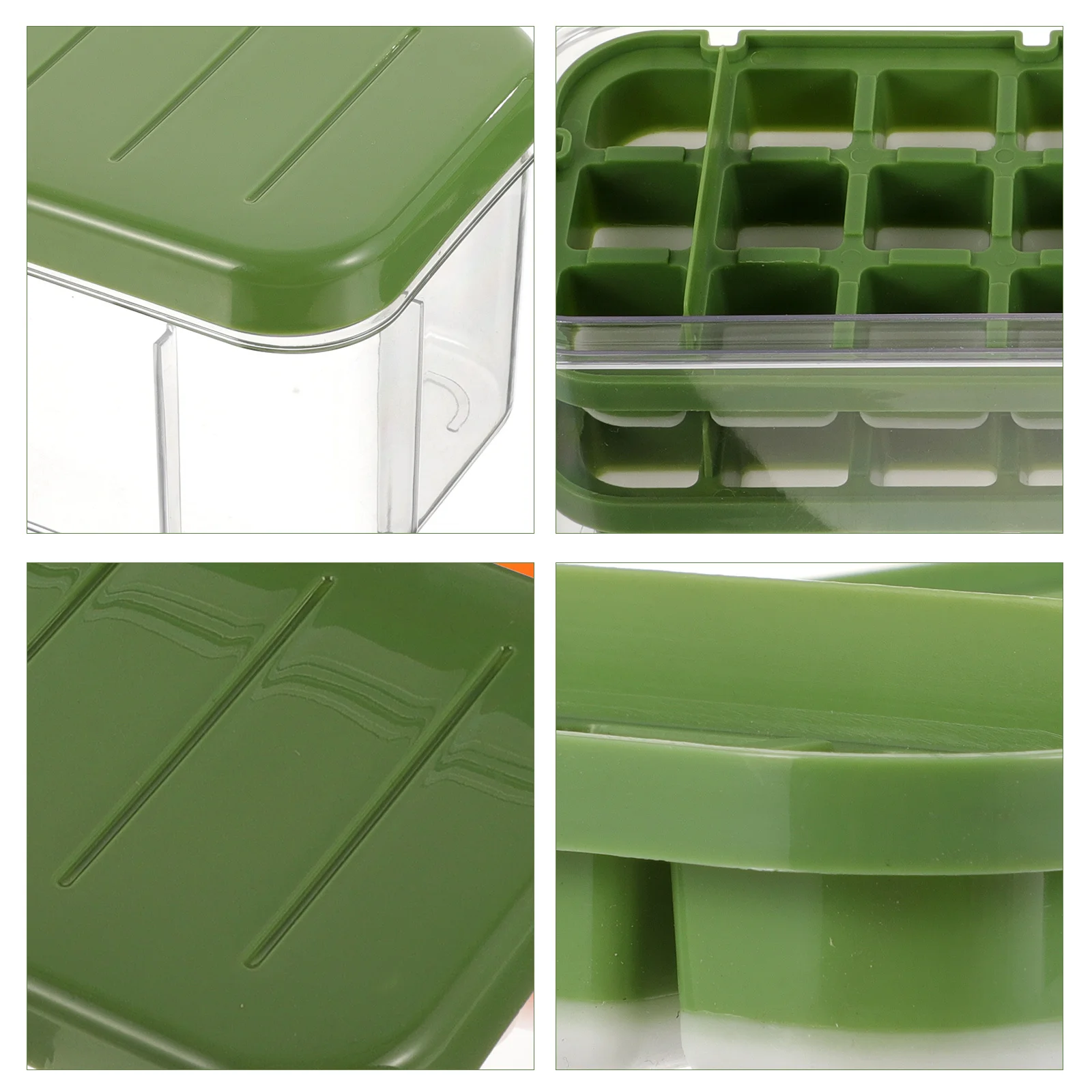 

Ice Cube Tray with Lid and Bin Silicone Material Non Stick Surface Easy to Release Ice Making Mold for Freezer
