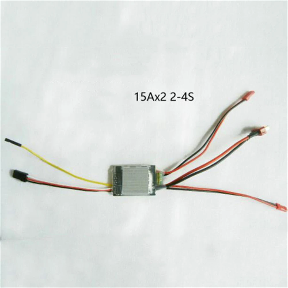 

Dual Way Bidirectional Brushed ESC 2-4S 15A x 2 Electric Speed Controller for RC Tank/Speed Difference Boat 380 Motors Esc