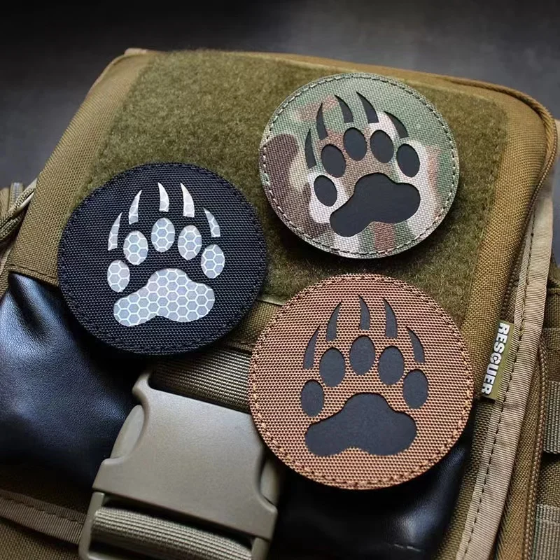 Bear Paw Morale Badge Infrared Reflection Hook and Loop Patches Tactical Armband Outdoor Equipment Backpack Decoration Stickers