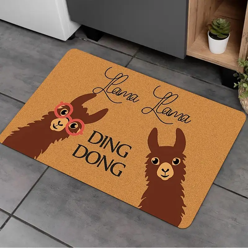 VIKAMA Llama Llama Ding Dong Doormat Funny Alpaca Glasses Skid Resistant Front Door Welcome Floor Rug Seasonal Xmas Decor Home