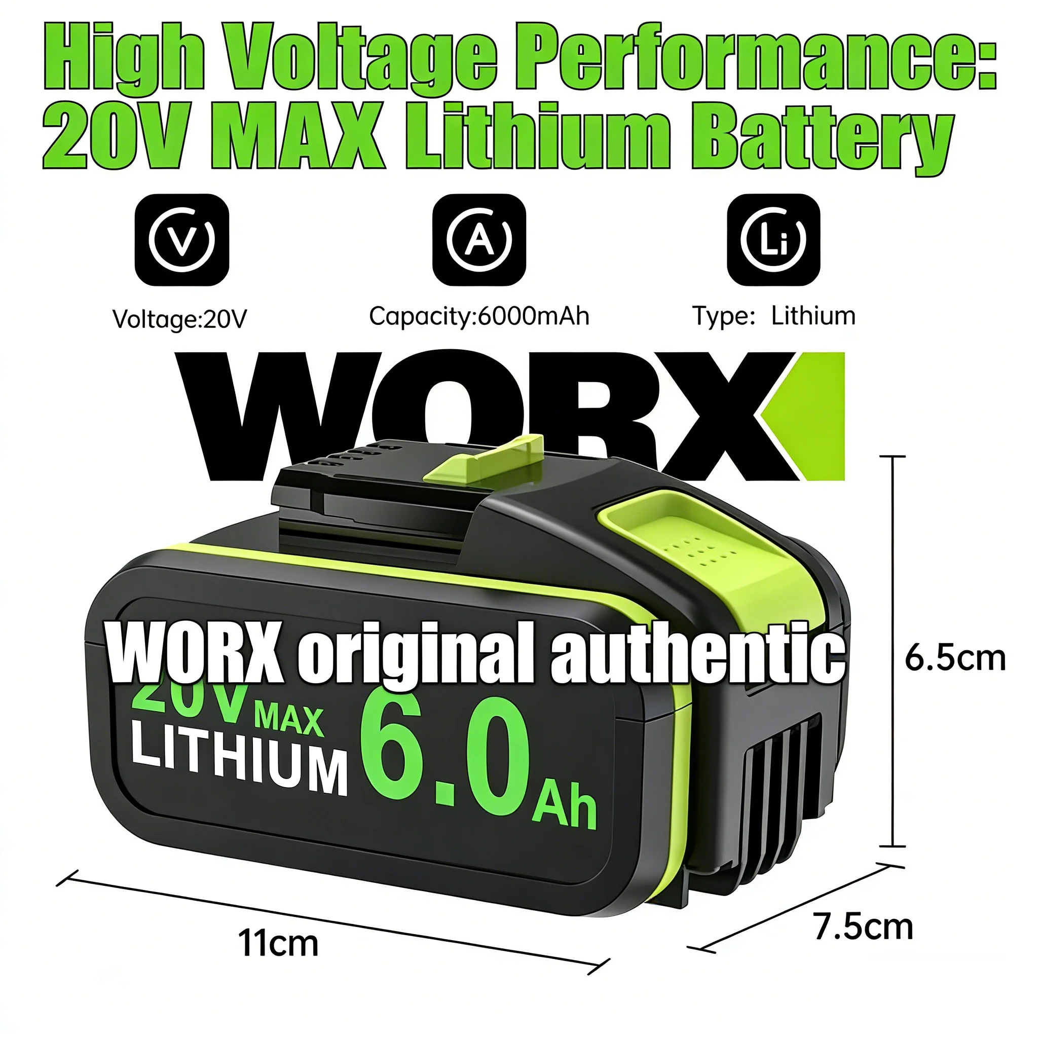 

Original 8.0Ah For WORX 20V high-capacity Lithium-ion Battery WA3551WA3551.1 WA3553WA3641WX373 WX390Rechargeable Battery Tool