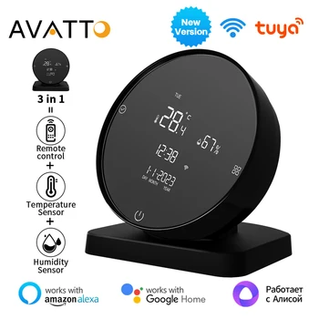 AVATTO WiFi Tuya รีโมทคอนโทรล IR สมาร์ทอุณหภูมิความชื้นเซนเซอร์เครื่องตรวจจับรีโมทคอนโทรลสนับสนุน Alexa, Google Home, Alice
