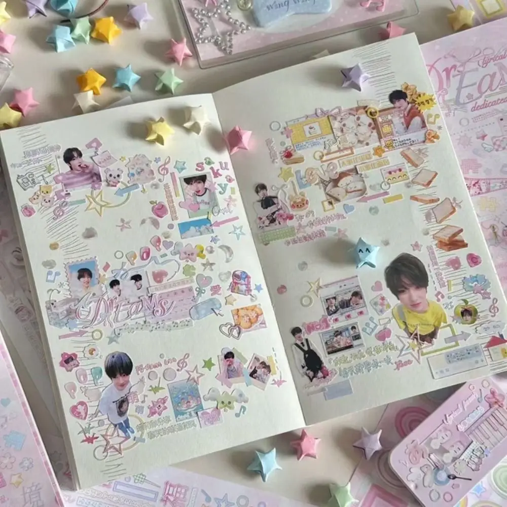 لطيف 24 صفحة كتاب ملصقات النمط الياباني الوردي مذكرات ملصق الكرتون هدية سجل القصاصات ملصق لوازم مكتبية #5