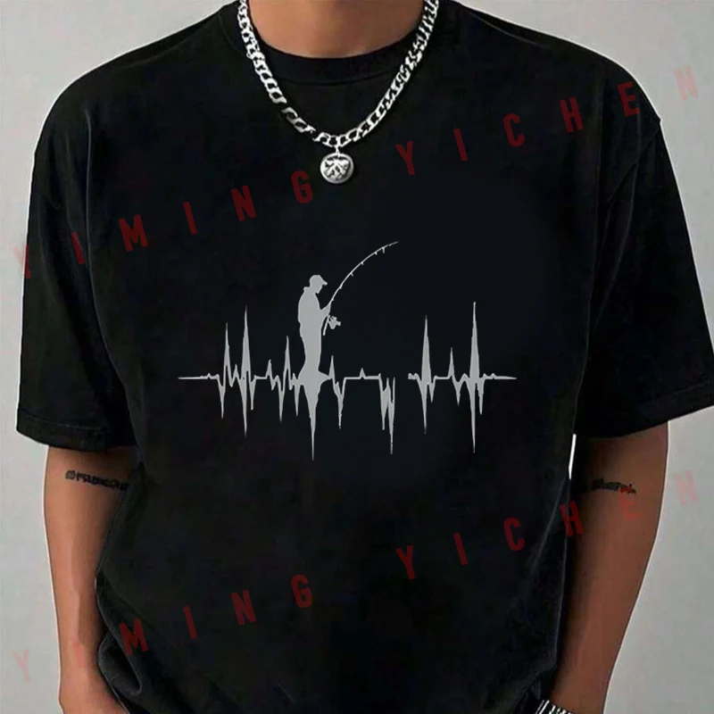 ECG Fishing Enthusiast Choice Motorcycle T-Shirt Men Hip Hop Streetwear Unisex Casual Fashionable Short Sleeve Tops