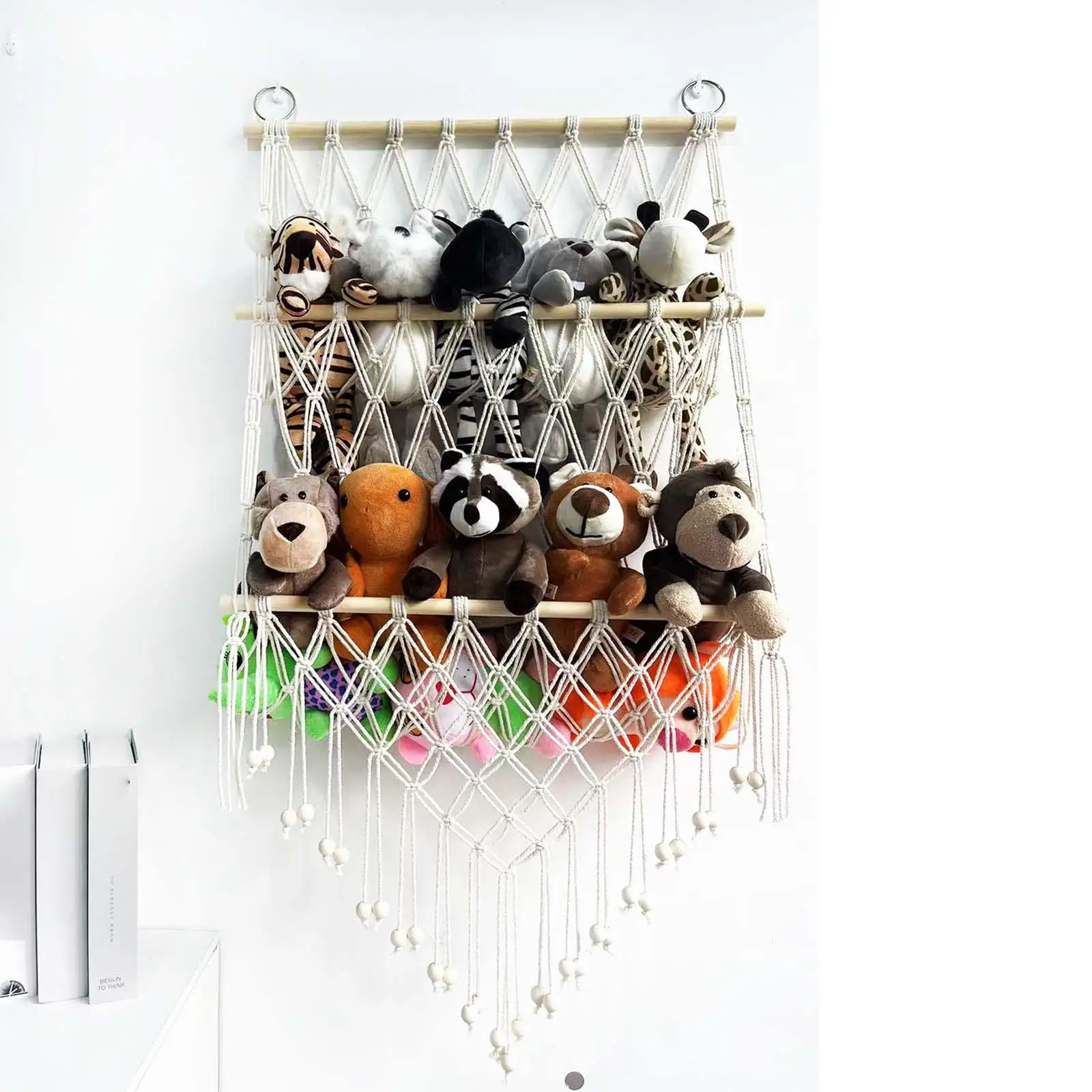 Stuffed Animals Net Hand Macrame Hanging Hammock Plush Toy Organizer Boho Wall Corner Net Holder for Nursery Room