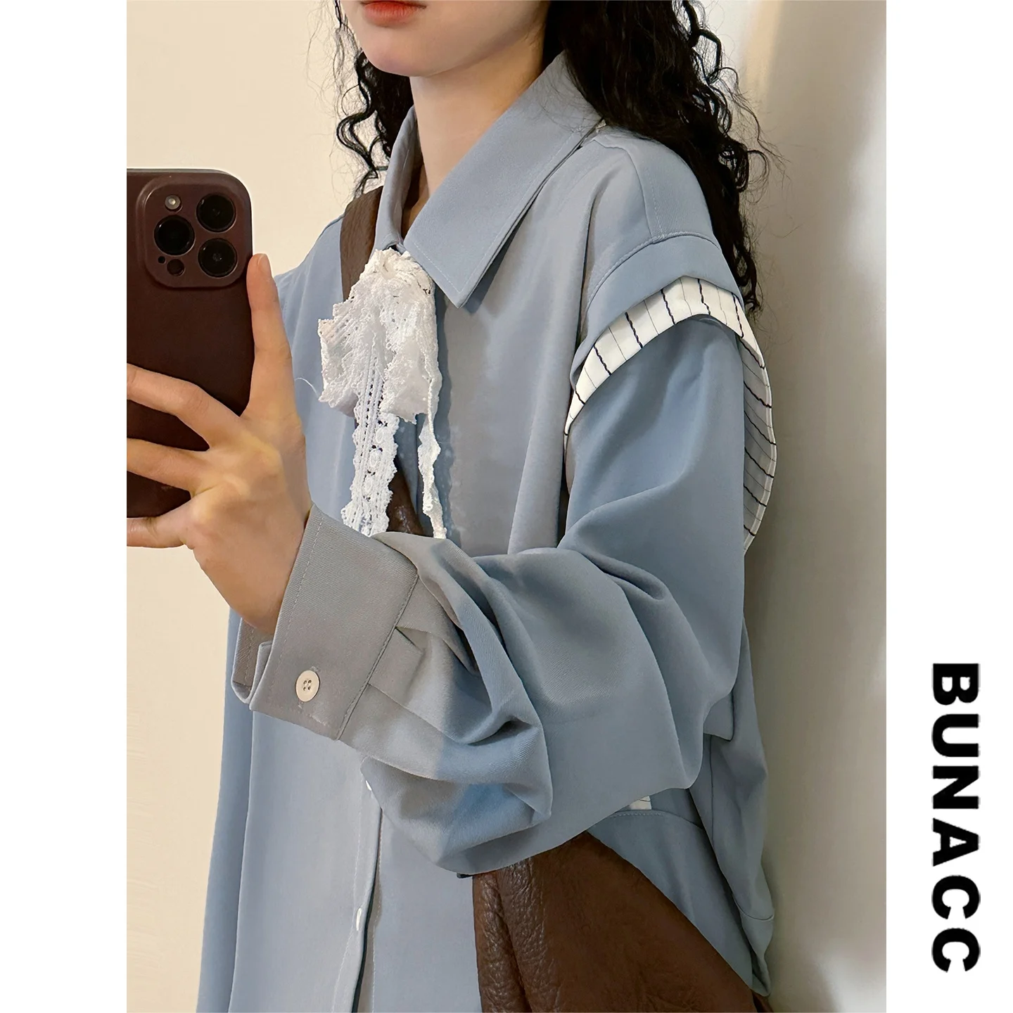 

Retro Lace Tie irt Loose Long Sve Women's Sle Spring 2026 Neutral Collar Casual Versatile Top for Young Adults