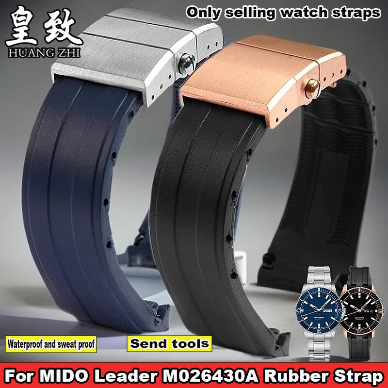 Para navegador Mido M 026430 A M 026608 Una estrella de mar M 011430 Correa de reloj Ruber con extremo curvado para hombre, correa de silicona de 22mm, pulsera Citizen