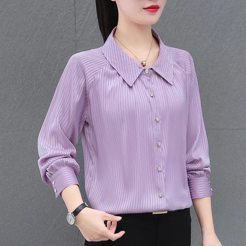 Korean Fashion Women\'S Commuter Long Sleeved Temperament Striped Shirt Female Spring And Autumn New High Grade Chiffon Top