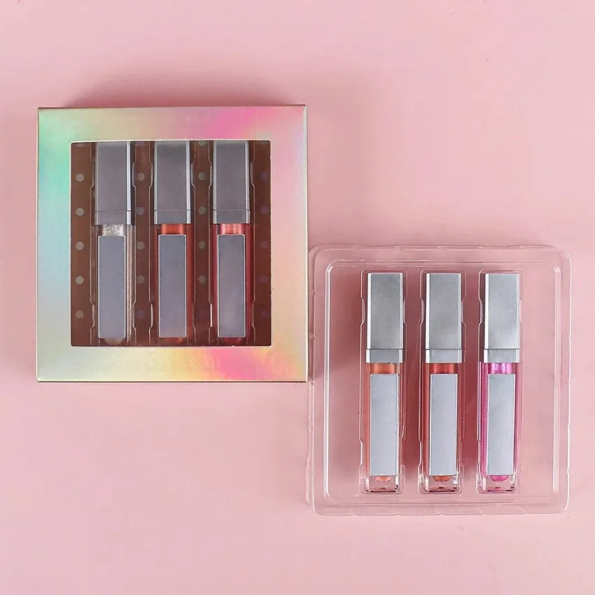 Label pribadi 3 buah/Set Kit lipstik cair pelembap tahan lama mudah dipakai nutrisi bibir seksi alat Makeup kecantikan massal