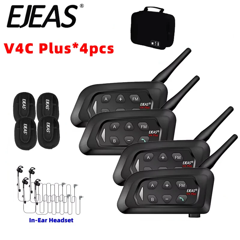 EJEAS 4PCS V4C PLUS Football Referee Intercom In-Ear Headset 1500M Full Duplex Bluetooth 5.1 Waterproof Conference Interphone