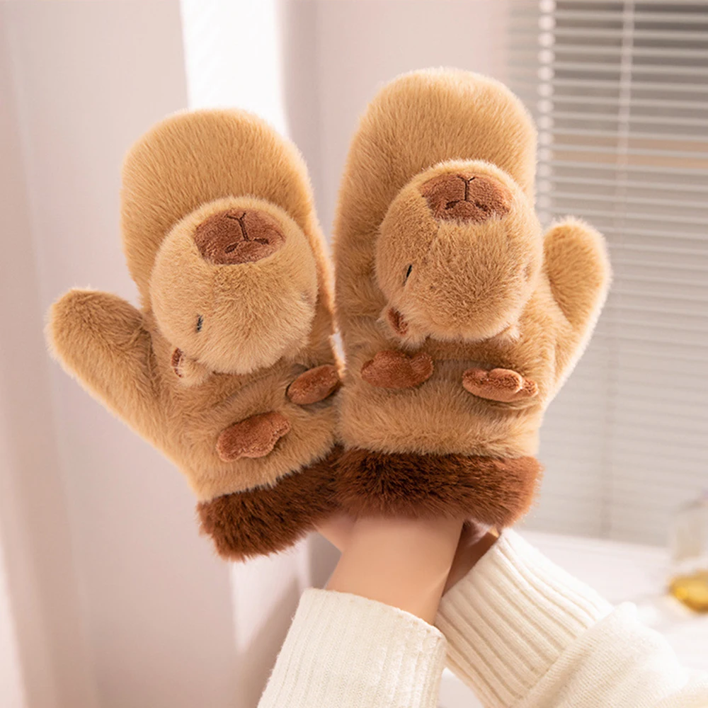 3d Capybara Plush Gloves Cute Penguin Peluche Toy Gloves Cartoon Animals Women'S Winter Gloves For Driving Running Hiking Gift