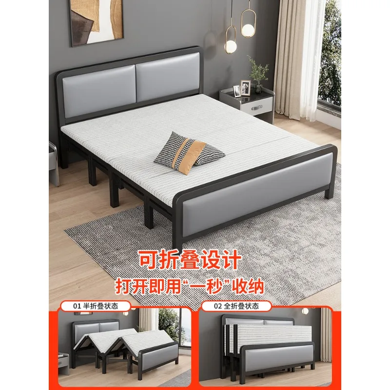 Household folding bed simple 1.5m wrought iron double bed rental room with 1.2m thick and thickened single iron frame bed.