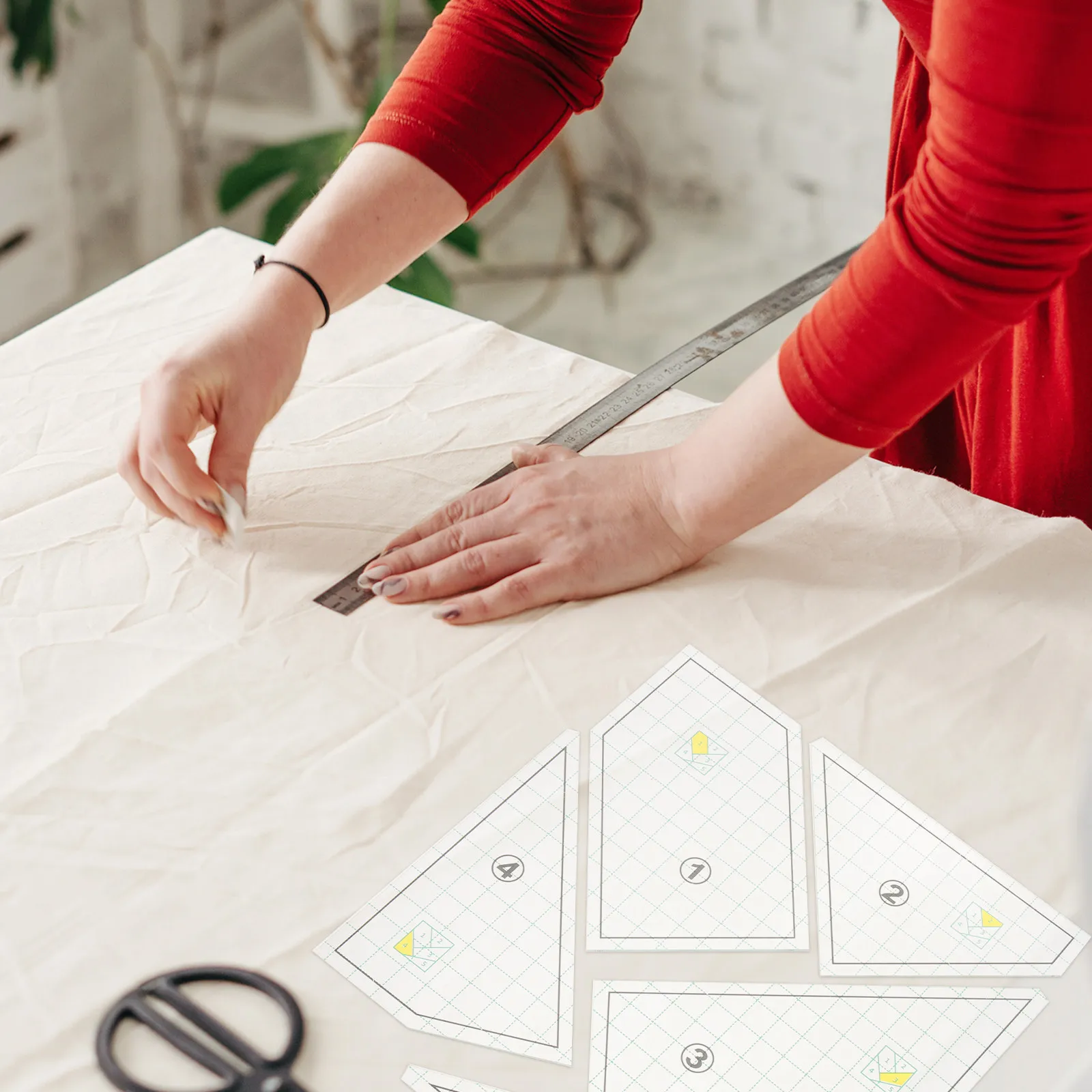 

5Pcs Premium Reusable Transparent Quilting Rulers and Templates for Sewing Embroidery Patchwork DIY Crafts Fabric Cutting Plate