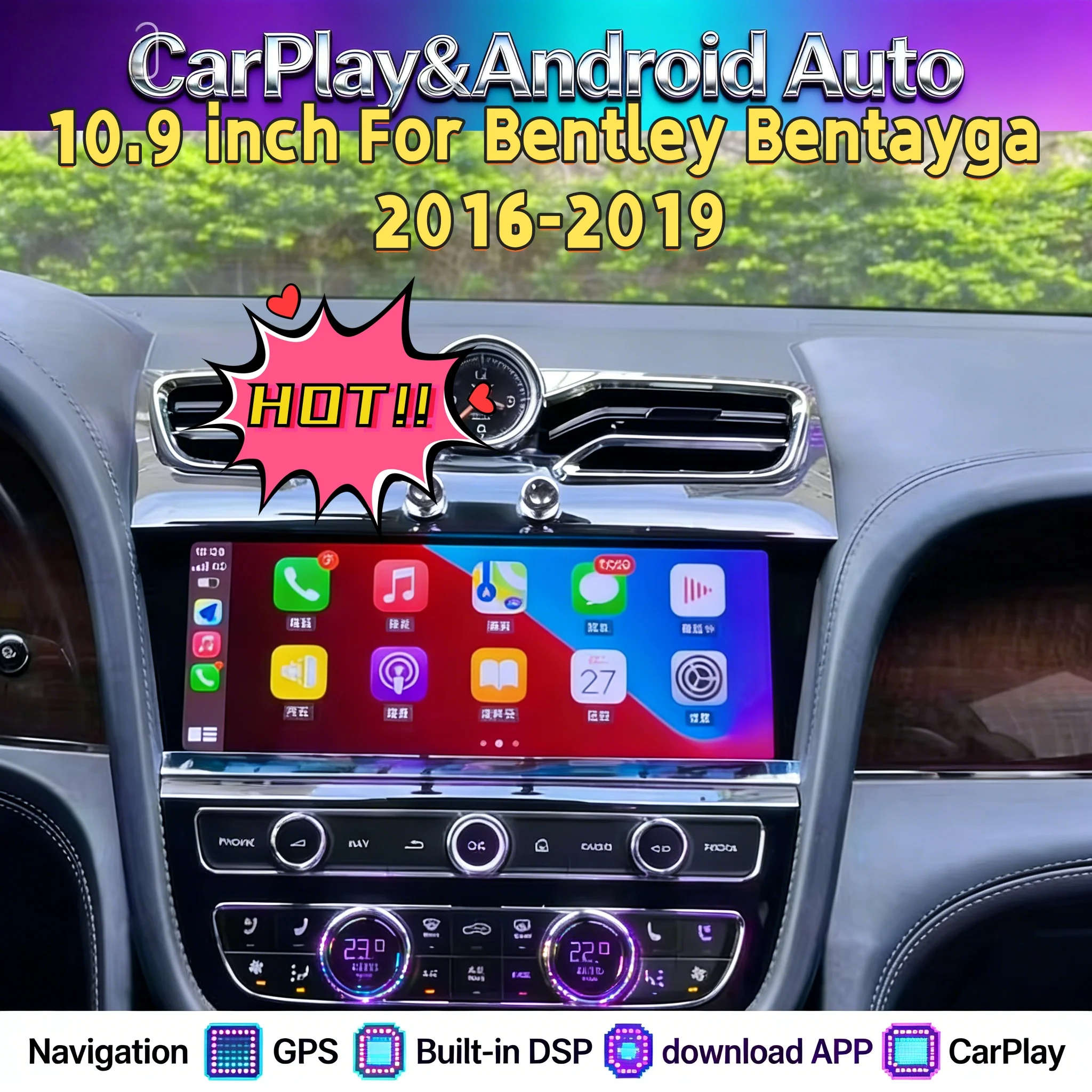 Multimedia Wireless CarPlay video player For Bentley Bentayga 2016-2020 Android Bluetooth GPS Navi Recorder Head unit 4G wifi