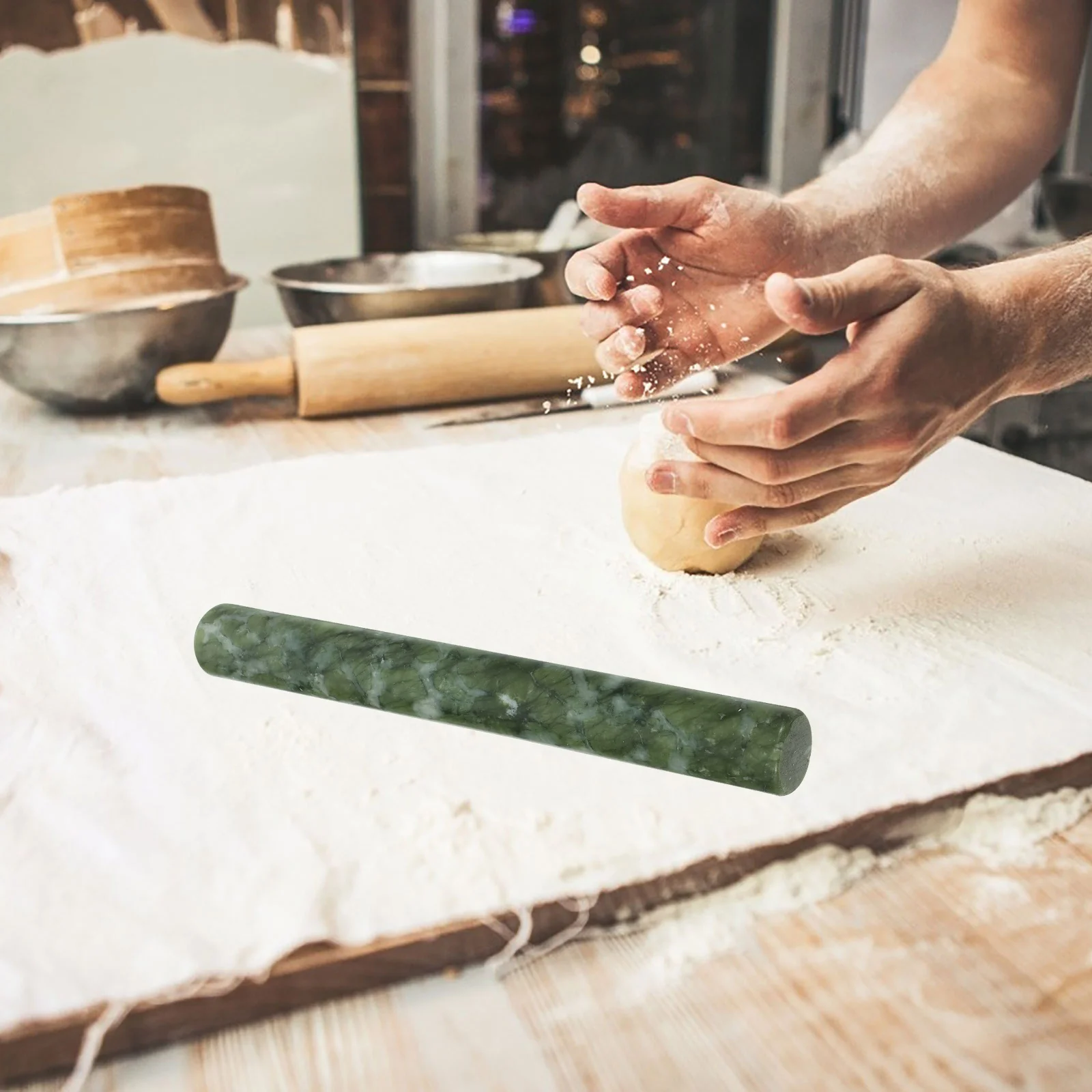 

2pcs Jade Rolling Pin Non Stick Natural Stone Texture For Dough Pasta Dumpling Wrappers Baking Supplies Kitchen Rolling Rod