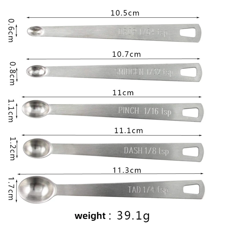 5 Stainless Steel Measuring Spoons Mini Spoons Home Kitchen Baking Cooking Seasoning Spoon Stainless Steel Mini Five Pieces