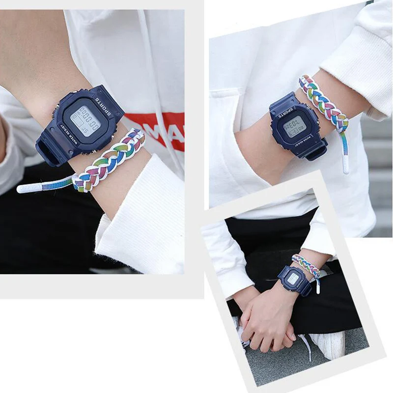 1/2pcs LED Sports Watch Set for Boys Girls Student Electronic Watch Men Women Square Digital Watches Waterproof Rubber Clocks