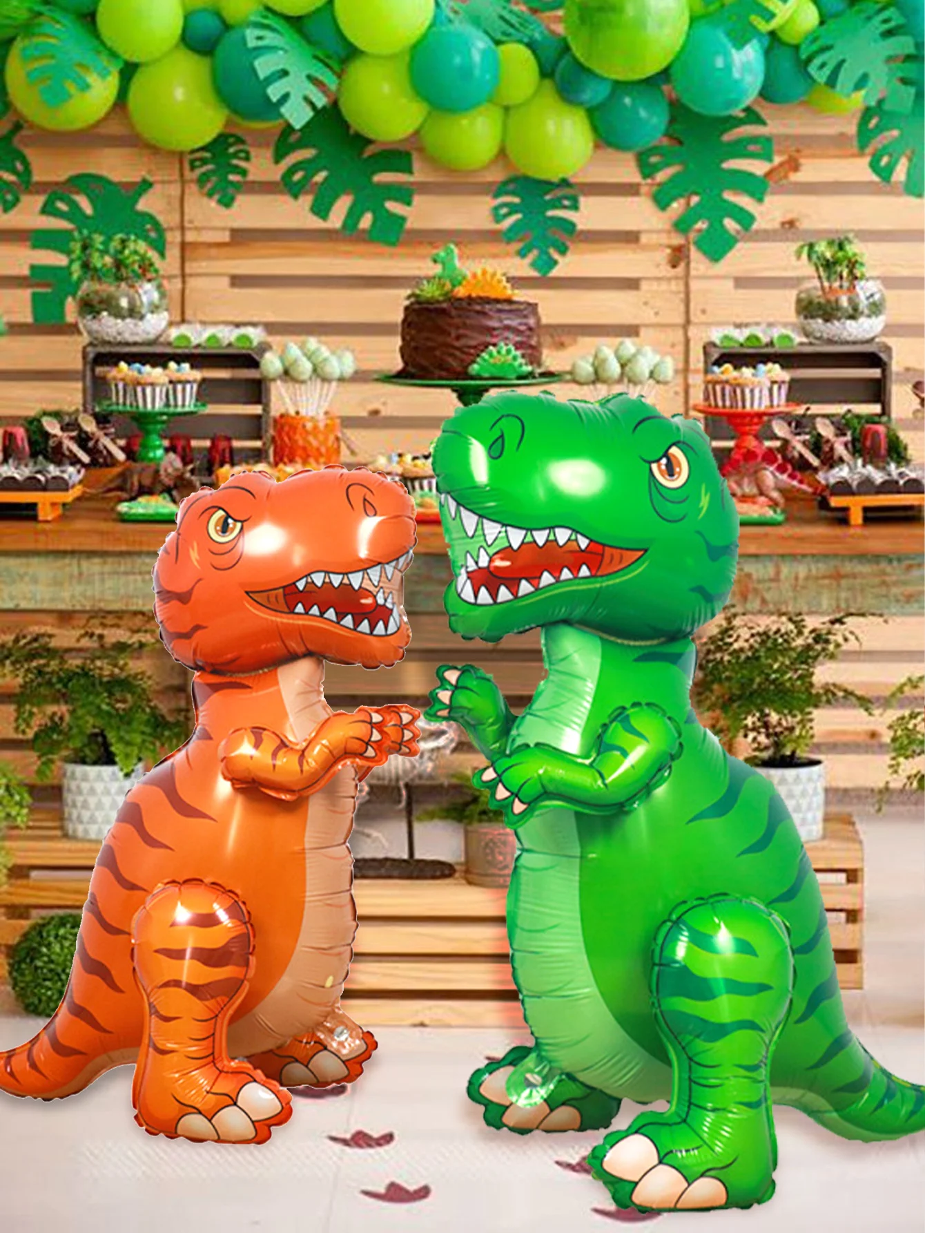 1 Stück 3D-Dinosaurier-Luftballon, grüner und orangefarbener Tyrannosaurus Rex-Tier-Luftballon, für Geburtstagsfeiern, Dinosaurier-Mottopartys. – Detail 4