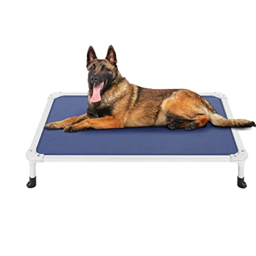 

Chew Proof Elevated Dog Bed - Cooling Raised Pet Cot - Silver Aluminum Frame and Durable Textilene Mesh Fabric, Unique Designed
