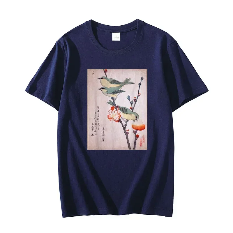 Funny Bird Lover Graphic Tee Top Y2k Clothes Cartoon Harajuku Style Outfit Japanese Art Birds on Cherry Blossom Japanese T-Shirt