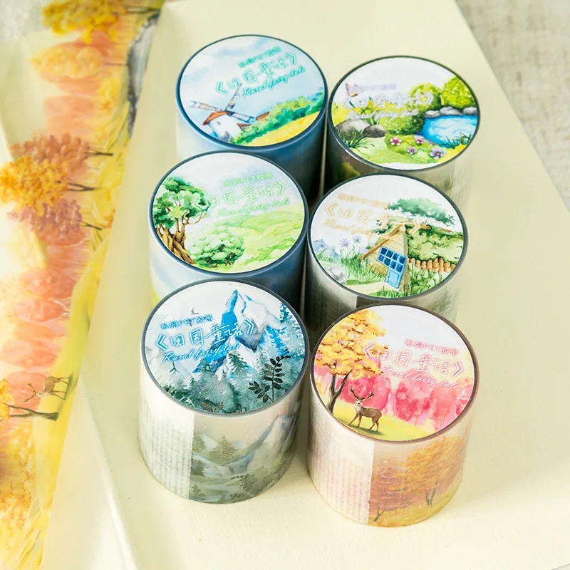 1Roll PET Landscaping Tape Garden Fairy Tale Landscaping Mountain Forest Adhesives Handbook DIY Tape Scrapbook cut 40mm*2m