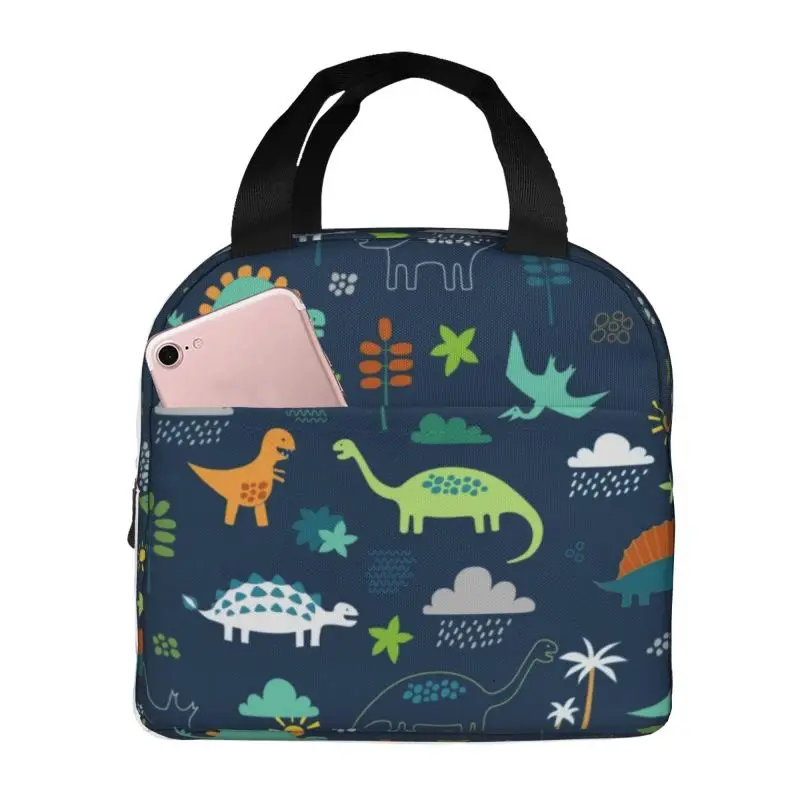 Custom Dinosaur Fossils Lunch Box Women Dino Skeleton Thermal Cooler Food Insulated Lunch Bag School Student Picnic Tote Bags