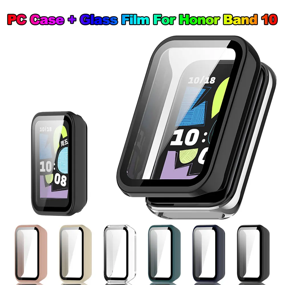 Tempered Glass + Case For Honor Band 10 PC Hard Screen Protector All-around Bumper Protective Cover for Honor Band10 Cases