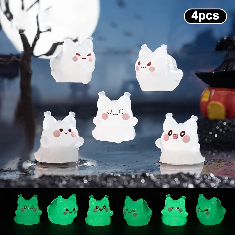 

4Pcs Creative Luminous Cat Ghost Ornament Cartoon Miniature Figurines Cute Fashion DIY Home Decoration Accessories Gifts