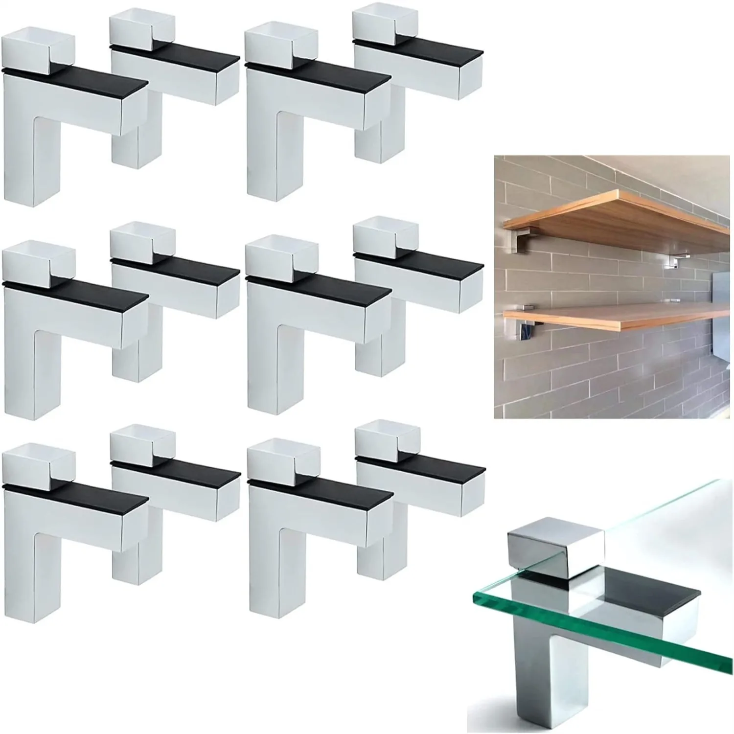 

12pcs Adjustable Shelf Bracket Wall Mount, 3-28mm Thick Wood/Glass Shelf Holders, 25lbs Load, Polished Chrome