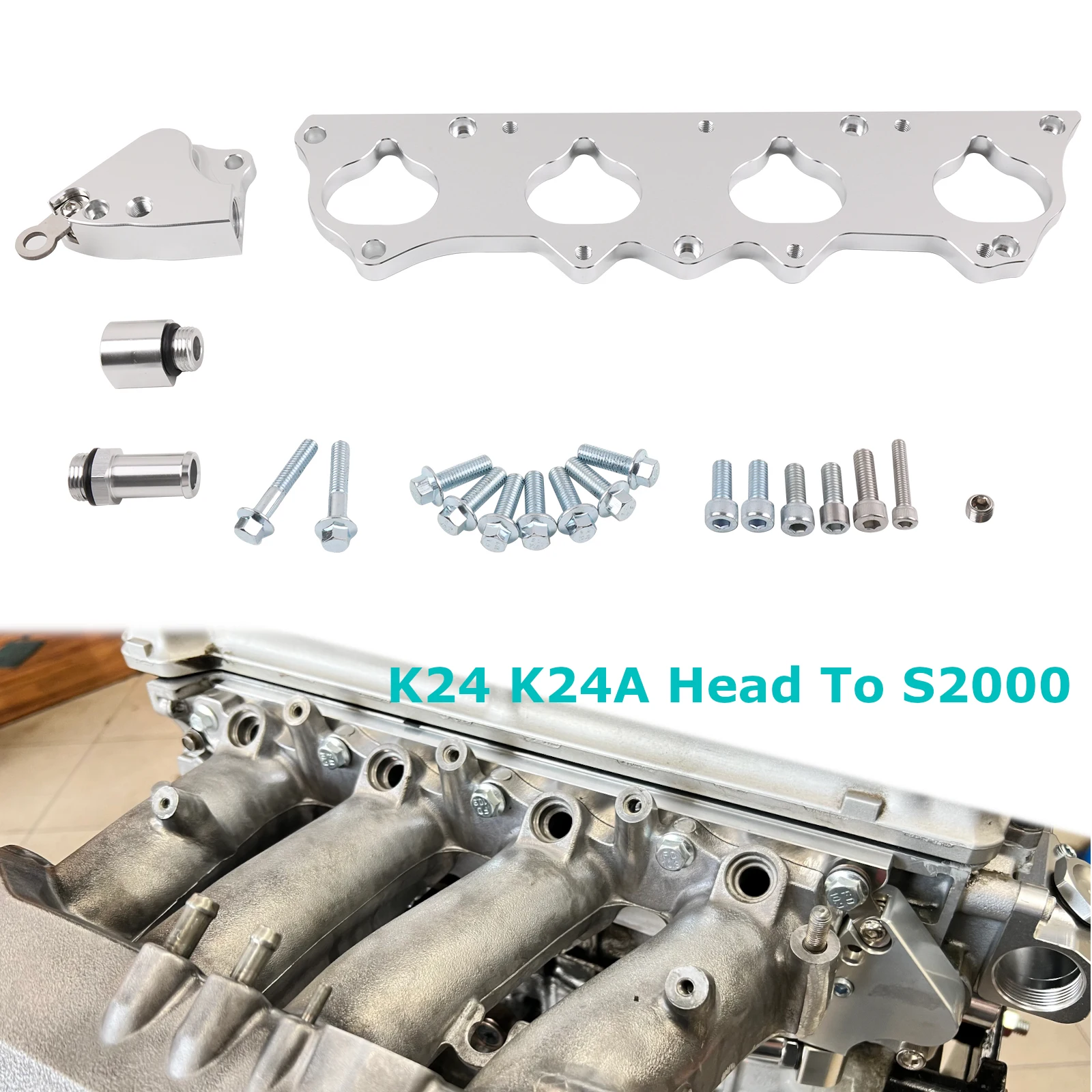 

Intake Manifold Adapter For K24 K24A Style Head To S2000 Silver Anodized