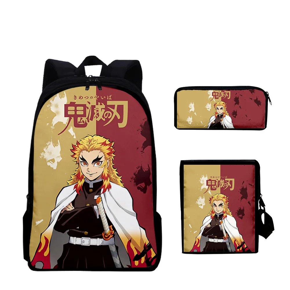 2022 3pc/set Demon Slayer Backpack Shoulder Bag Pencil Case Boys Girls Cartoon Anime Kimetsu No Yaiba Tomioka Giyuu Schoolbag