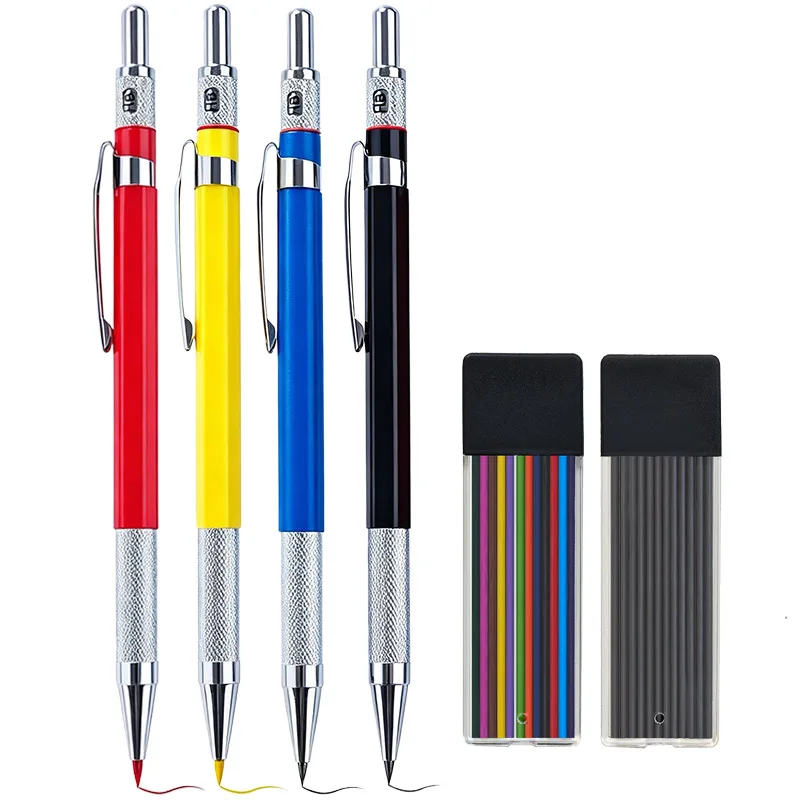 Juego de 3 lápices mecánicos de 2,0 mm con minas de colores y repuestos de grafito – Kit de bolígrafos de metal para escribir y dibujar, duradero