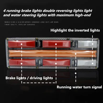 2pcs 24V Truck LED Rear Taillight 41CM Waterproof guiding water Warning Flowing Signal Light trailer traffic reversing lamp