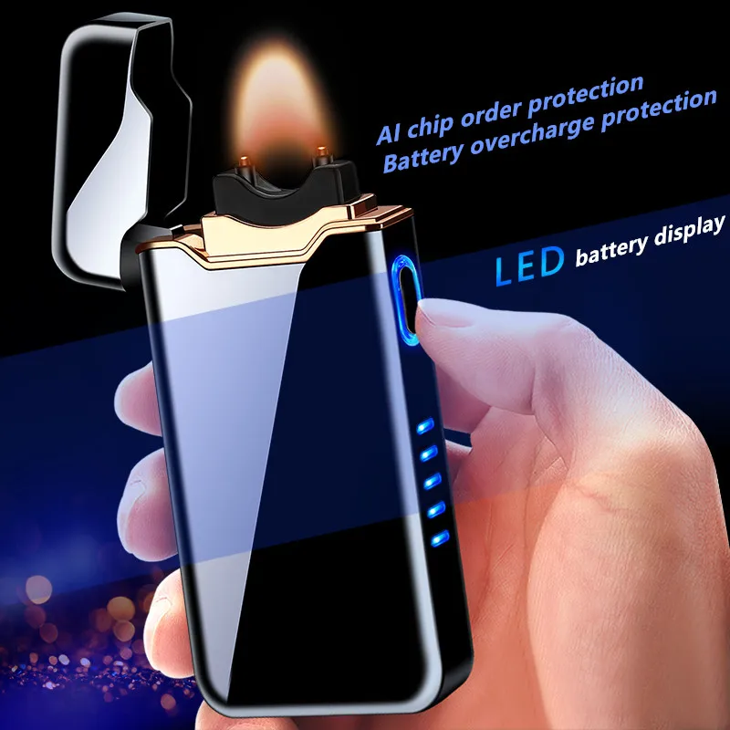 Arc Windproof Electronic Metal USB Rechargeable Battery Display Electric Plasma Lighter Men Women Gifts