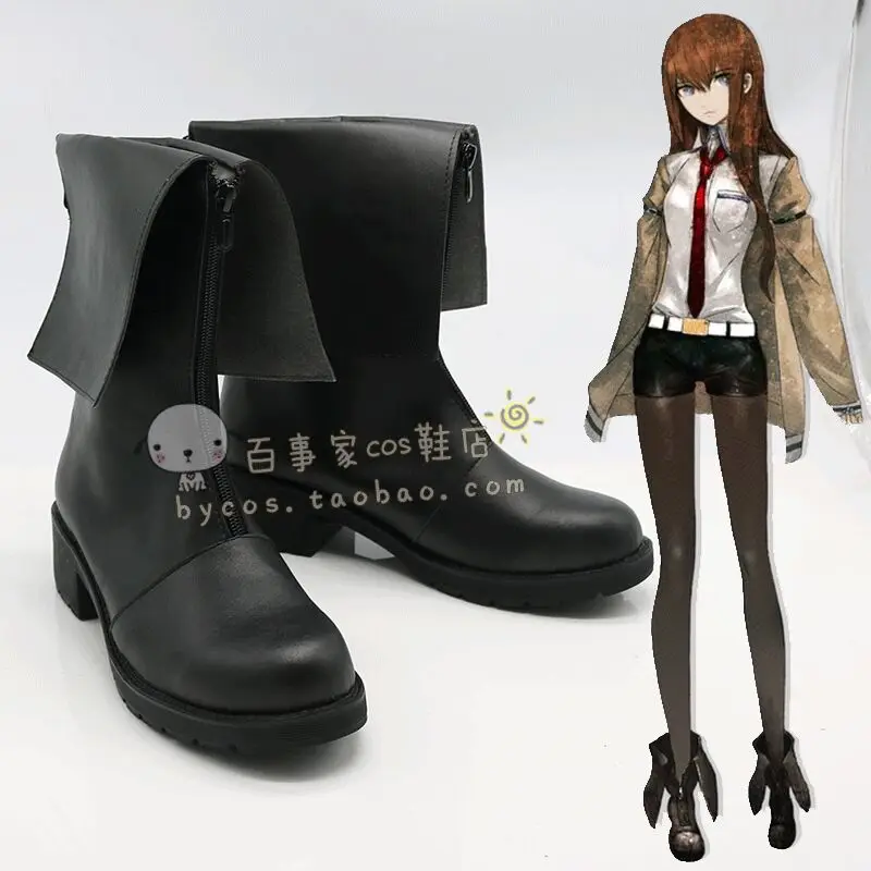 

Anime Steins Gate Makise Kurisu Hayase Ami Cosplay Shoes Black Faux Leather Boots Carnival Party Halloween Boots