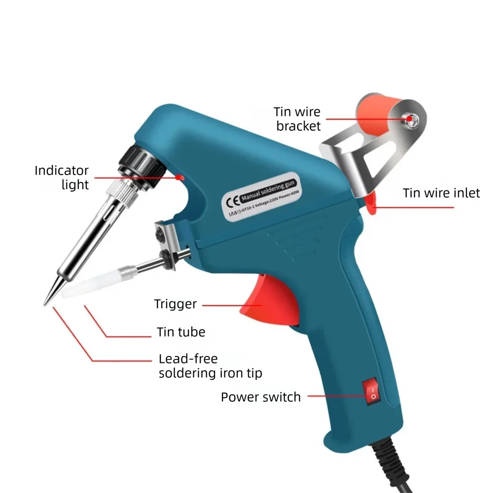 Adjustable Temperature Soldering Iron 220V 60W Auto Feed Tin Gun Hand Held Internal Heating Welding Tool For Electronics view 5