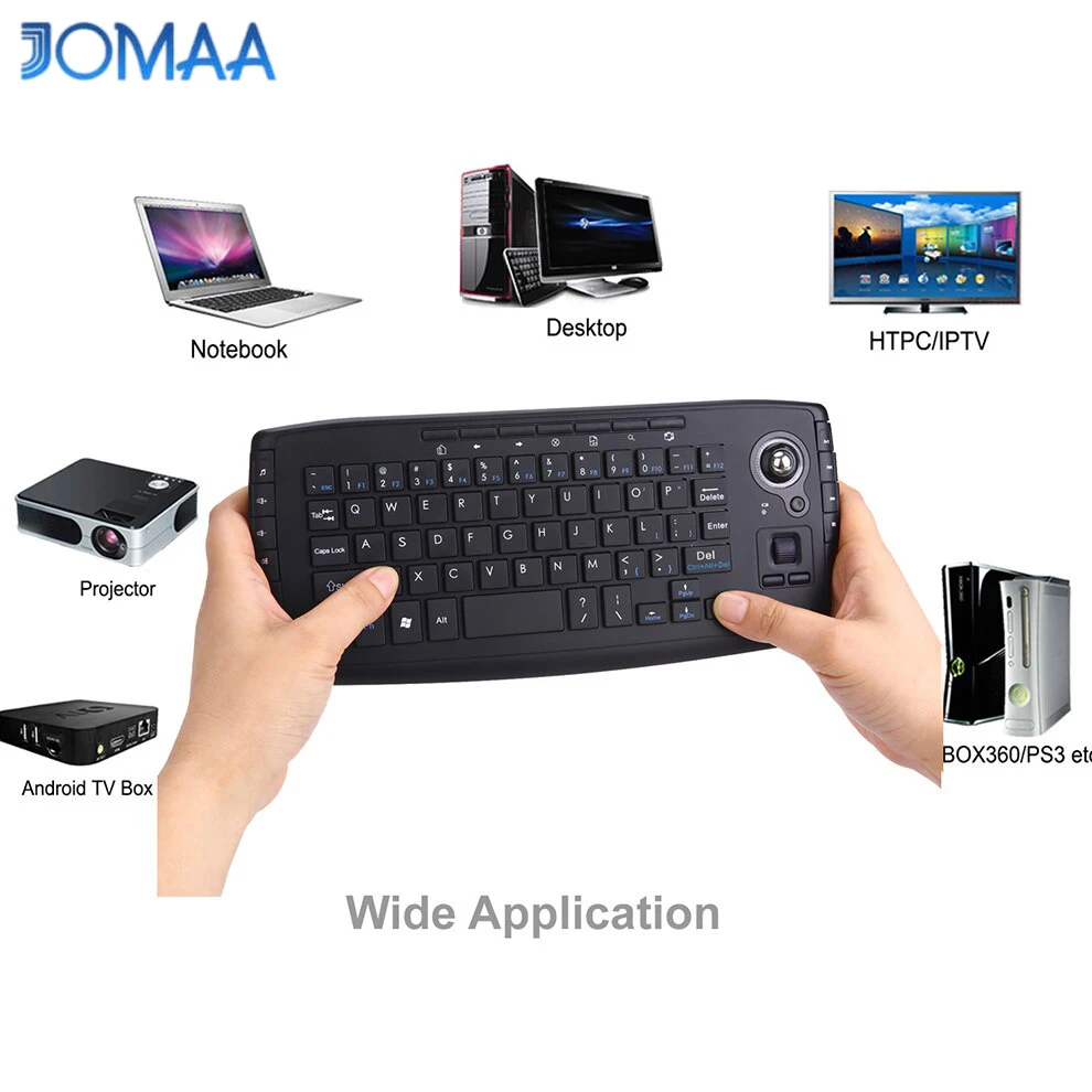 Multimedia 2.4Ghz Wireless Mini Keyboard with Trackball Mouse Scroll Wheel for PC Mac Android Tv Box, Remote Controller