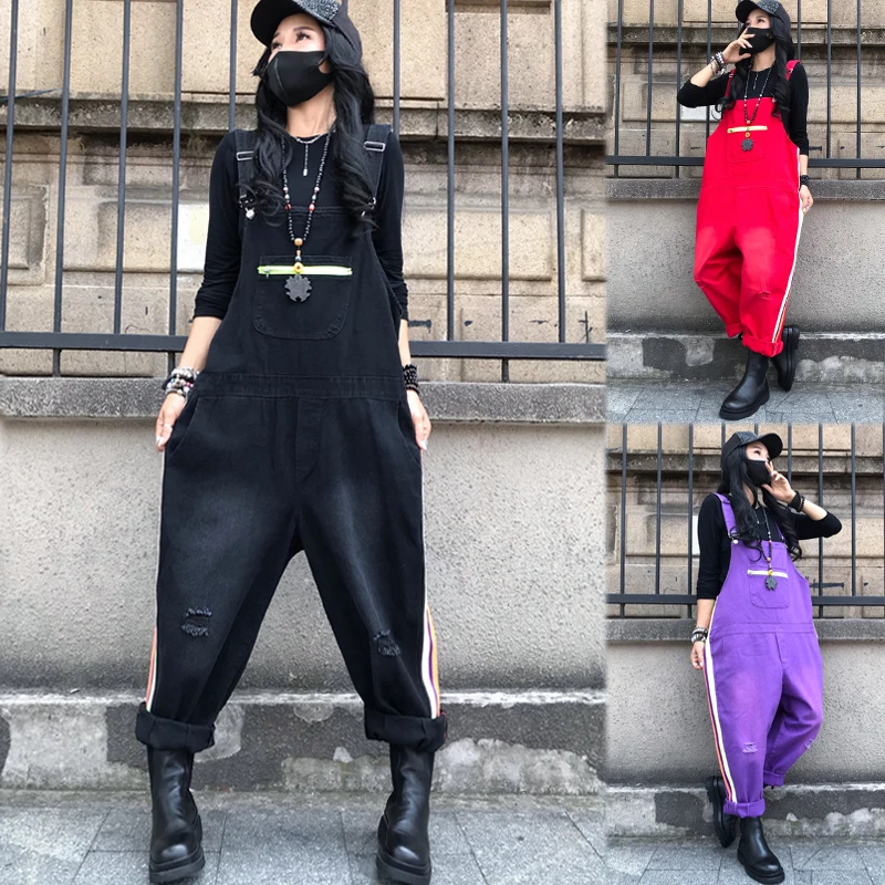 

Faionable Wide Leg Jumpsuit Distred Vintage Sle Loose Fit Denim Overalls High Waist Long Trousers Spring 2025