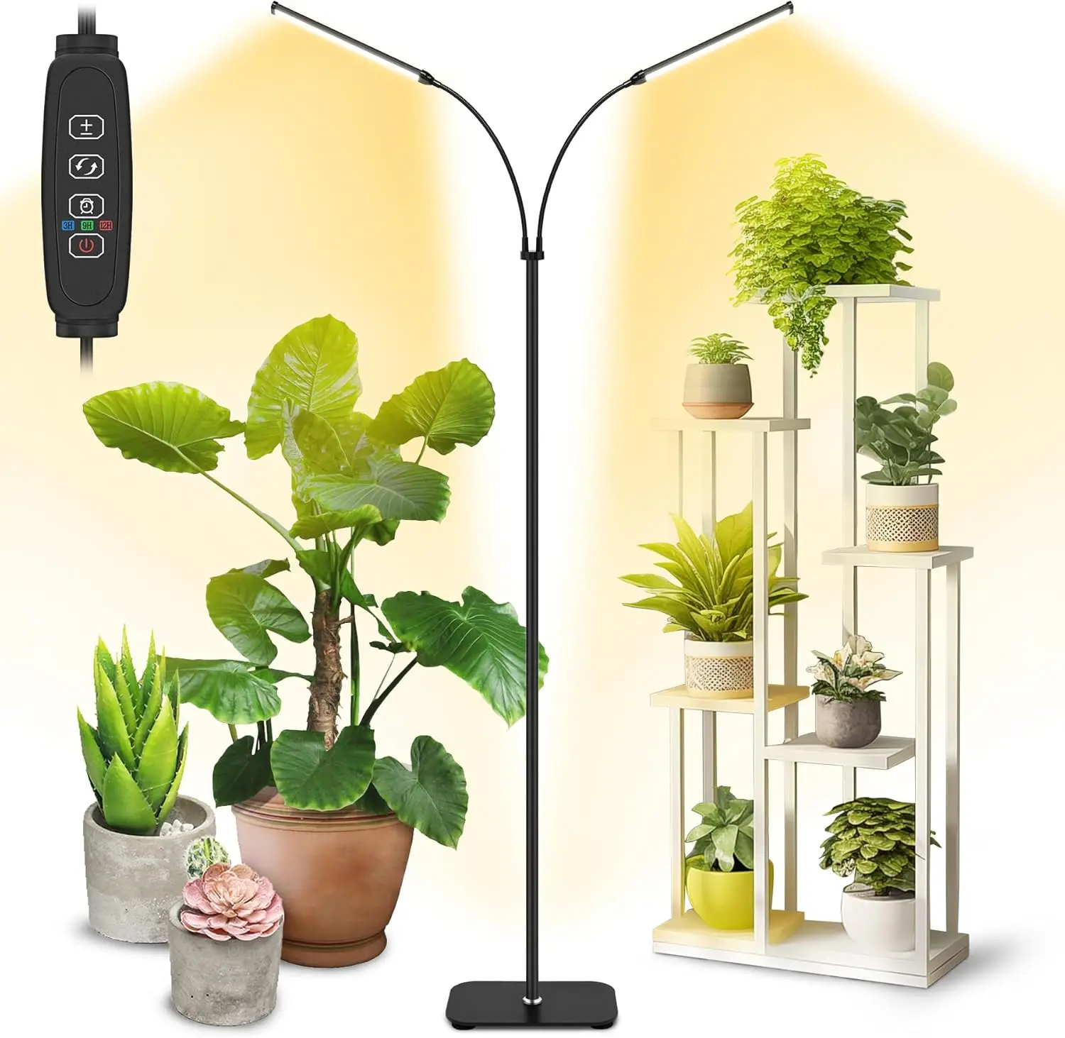 

Grow Light Dual Head Plant Lights for Indoor Growing Full Spectrum Wide Illumination Area 5.5FT Height Telescopic Stand