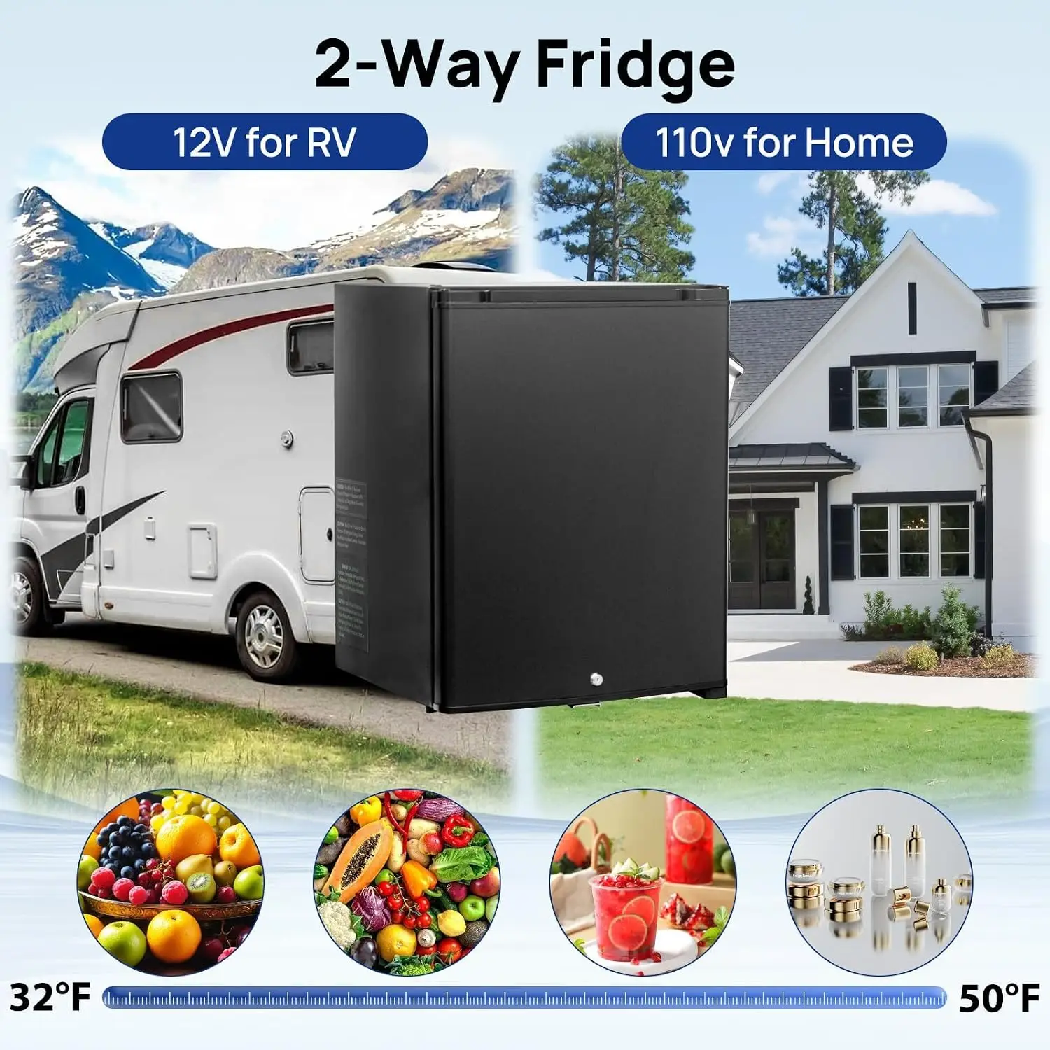 Locking Mini Fridge 2.1 Cu Ft, 12V DC/110V AC Compact Refrigerator for Bedroom RV Truck Office, Customized