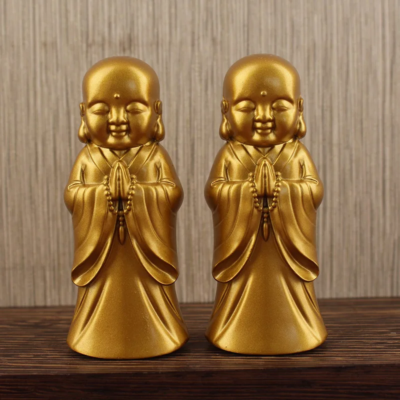 Alloy Crafts Zen Study Display Stand Decoration Golden Little Monk Ornament