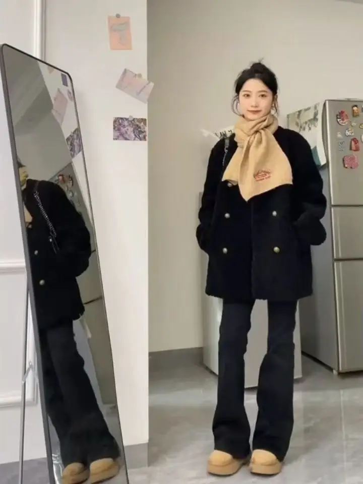 

Женское пальто из вельвета Thiened Lamb, винтажное, свободного кроя, на двух пуговицах, теплое, из полиэфирного волокна, длинное, с круглым вырезом