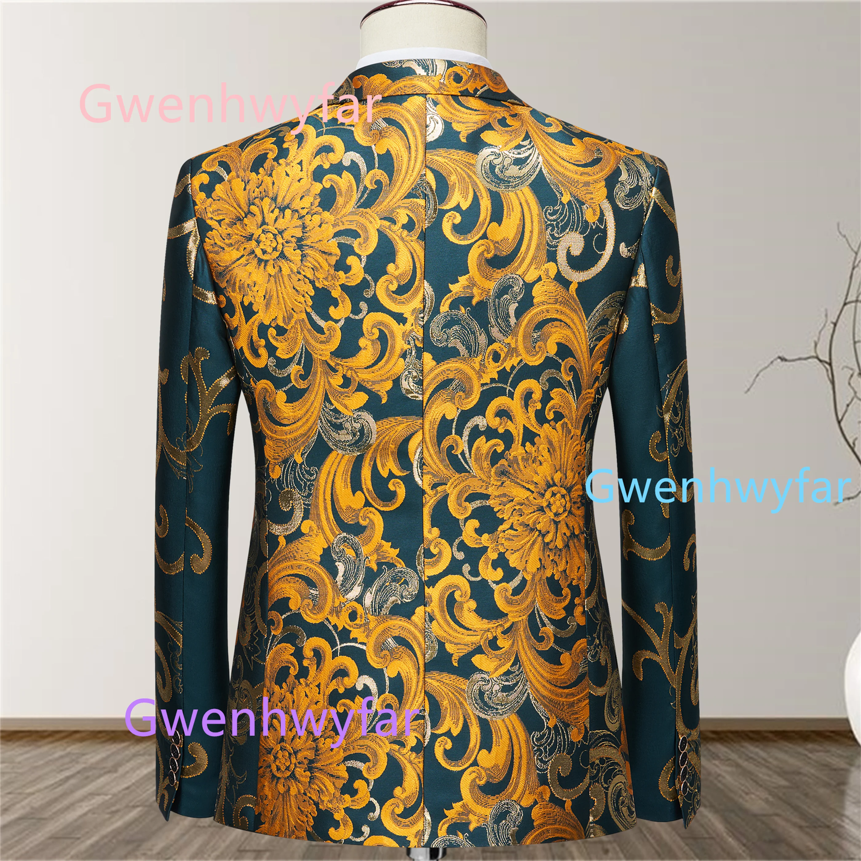 G&N Bright Orange Chrysanthemum Jacquard Suit 3-piece set,Single Breasted Jacket with Vest Pants ,Groomsman Wedding Tuxedos