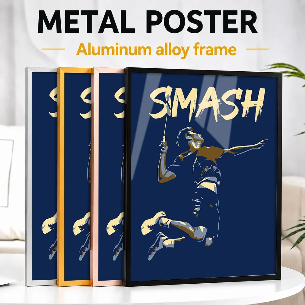 Badminton Smash Metal Poster With Aluminum Alloy Frame Personalized Graphic Design Wall Art For Clubhouse And Team Locker Room